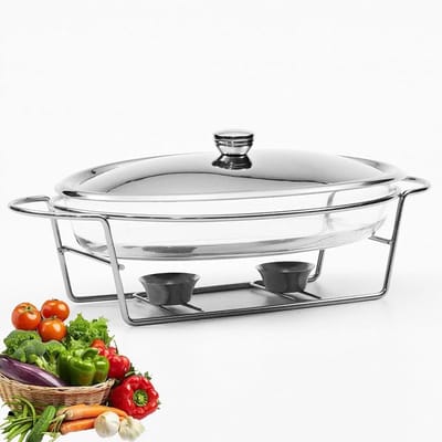 Buffet Warmhoudset - Chafing Dish Set - Eten Warm Houden - Keramische Pan - Volledige Grootte - Zilver
