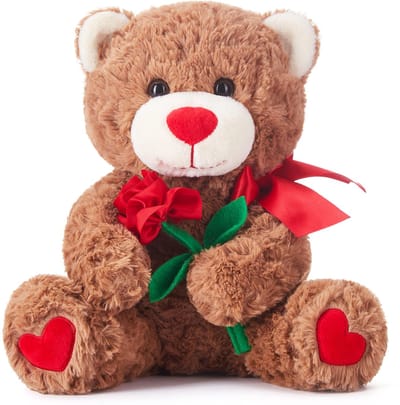 Teddybeer met strik voor Valentijnsdag, schattig klein zacht pluche dier, 27,9 cm, cadeau voor vriendin (beer)