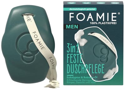 Foamie Men 3-in-1 Solid Shower Care Back to the Roots - For Body, Face & Hair - With Babassu & Eucalyptus Oil - pH Neutral - Vegan & Plastic-Free, 90 g