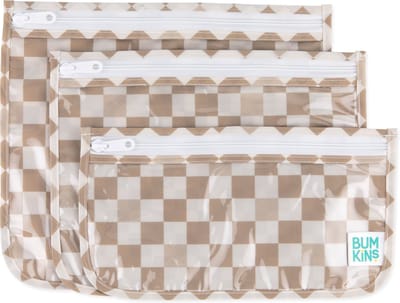 Bumkins - Clear Front Travel Bags | Reistasjes met Doorzichtig Venster (3 stuks) - Sand Check