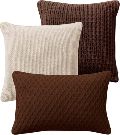 Set van 3 Sierkussenshoezen Gebreid Polyester & Fluweel Bruin 50x50 & 60x40 cm