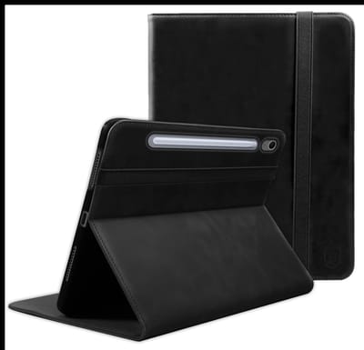 Rosso Deluxe Hoes Geschikt voor Samsung Galaxy Tab S10 FE Plus | Book Case Echt Leer | Sleep/Wake | Standaard | Penhouder | Beschermhoes Zwart