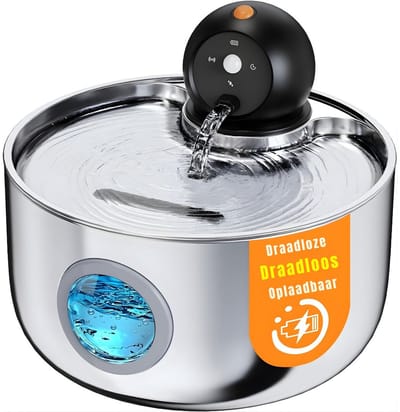 KAD® Drinkfontein Kat - Drinkfontein - Automatische Voerbak Kat - Drinkfontein Hond - Zilver - 22cm x 22cm x 12cm