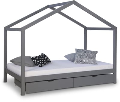 Homestyle4u Kinderbed 90x200cm - Huisbed met Matras - Grijs