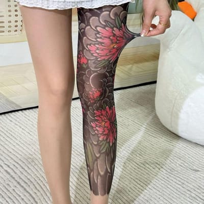 Style Harajuku Y2K Bas Sexy Lingerie Féminine Dentelle Mailles Collants Beauté Jambe Tatouage Vintage Bas Hauts Bas Féminins One Size gray