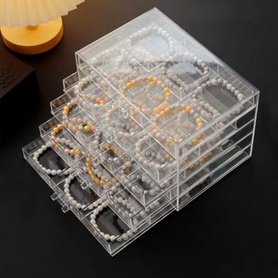 Sieradenopbergdoos met 3/5 lades, doorzichtige organizer voor oorbellen en juwelen voor vrouwen en meisjes