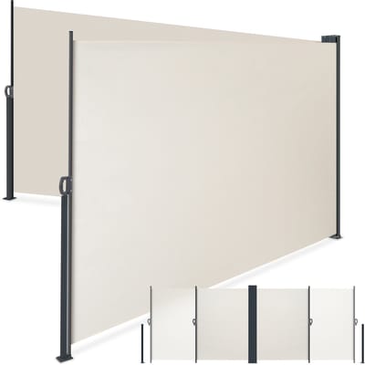 tectake® Dubbel Windscherm - 600 x 200 cm - 180 g/m² Polyester - Uittrekbaar - Oprolbaar - Dubbelzijdig Markies voor Tuin, Balkon, Terras - Dubbele Zijluifel - Zonwering - Zonnescherm - Beige