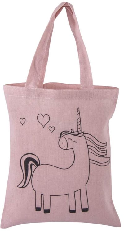 53984258 katoenen tas bedrukt, motief eenhoorn, rosé, 20 x 25 cm, om te beschilderen, stoffen zak, jute tas klein