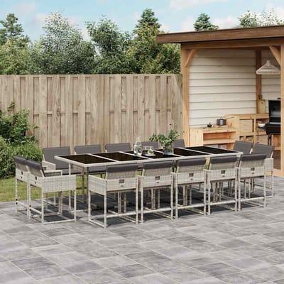 vidaXL - 15-delige - Tuinset - met - kussens - poly - rattan - lichtgrijs
