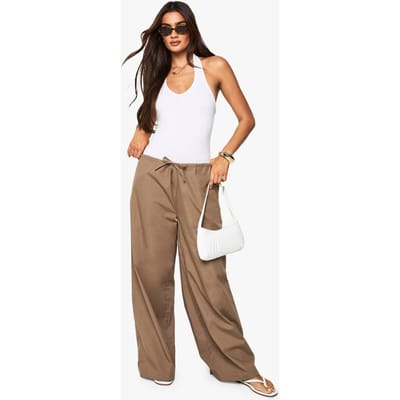 boohoo Dames Cotton Poplin Broek met Wijde Pijpen | Khaki | Maat: 6