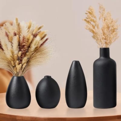 PromoHome Keramische Vazenset - 4 Moderne Decoratieve Bloemenvazen in Zwart - Stijlvolle Tafeldecoratie voor Woonkamer, Entree en Kantoor