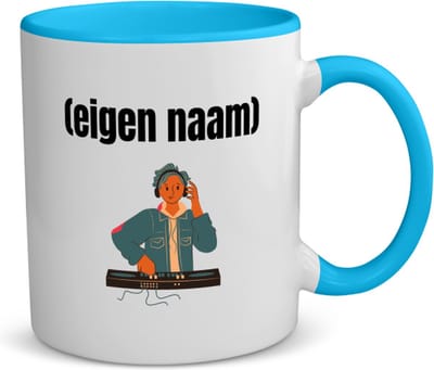 Akyol - dj jongen koffiemok - theemok - blauw - Dj - muziekliefhebbers - disc jockey - vinyl - verjaardag - cadeau - kado - 350 ML inhoud