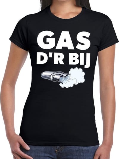Gas d'r bij t-shirt - zwart festival Achterhoeks shirt voor dames XS