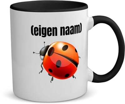 Akyol - lieveheersbeestje met eigen naam koffiemok - theemok - zwart - Lieveheersbeestje - lieveheersbeestje liefhebbers - iemand die houdt van lieveheersbeestjes - verjaardag - cadeau - kado - 350 ML inhoud