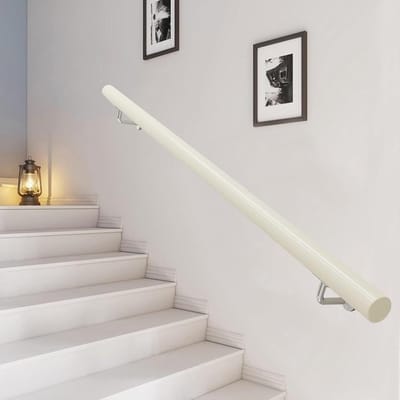Trapleuning Ondersteuningsset - Veiligheidsleuning Wandmontage - Veilig Traplopen - Massief Hout - 300cm Lengte - Wit