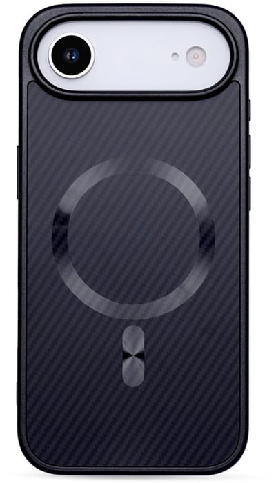 CaseMania Backcase hoesje geschikt voor Apple iPhone 17 Air - Effen Zwart (Carbon-look) - TPU (Zacht) - Realistische Carbon Look - Geschikt voor MagSafe