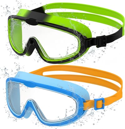 SnelShoppen - Pack van 2 Zwemgoggles voor Kinderen met Groot Frame, Anti Fog, UV Bescherming, Snelle Verstelling, Siliconen Seal, Unisex voor Kinderen