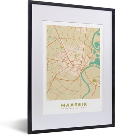 Fotolijst incl. Poster - België - Stadskaart - Plattegrond - Maaseik - Kaart - 30x40 cm - Posterlijst