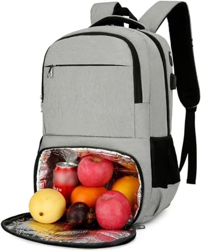 Thijox - Geïsoleerde lunchrugzak voor heren en dames, multifunctionele laptoprugzak met USB-oplaadpoort, reisrugzak met koeltas, ideaal voor werk, sch