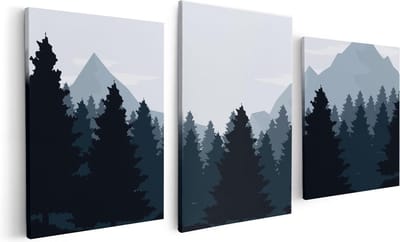 Artaza Canvas Schilderij Drieluik Bos Met Bomen Illustratie - Abstract - 120x60 - Foto Op Canvas - Canvas Print