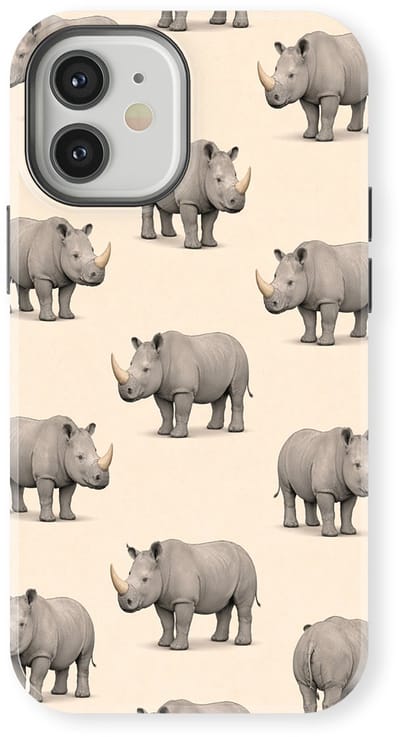 Safari Tough Case geschikt voor iPhone 12 | Premium hoesje met Safari Dieren Design | Geschikt voor Mag | Dieren Print Backcover geschikt voor iPhone 12 Neushoorn