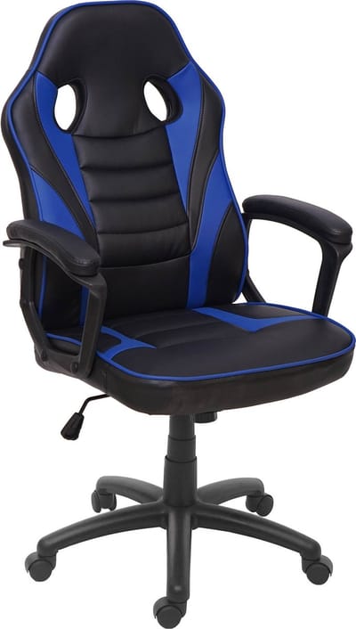 Bureaustoel MCW-F59, bureaustoel bureaustoel racestoel gamestoel, kunstleer ~ zwart/blauw