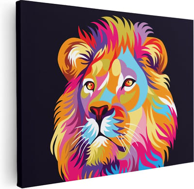 Artaza Canvas Schilderij Dierenkop Leeuw - 40x30 cm - Klein - Wanddecoratie Popart - Muurdecoratie Woonkamer - Kamer Accessoires Abstract