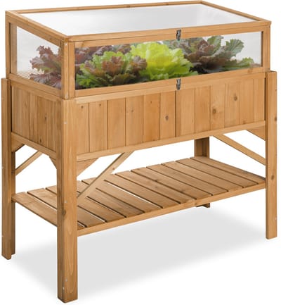 tectake® - Verhoogde plantenbak - Weerbestendig hout - Incl. plank & plantfolie - Verhoogde bak met deksel - Voor tuin, balkon, terras en groentetuin