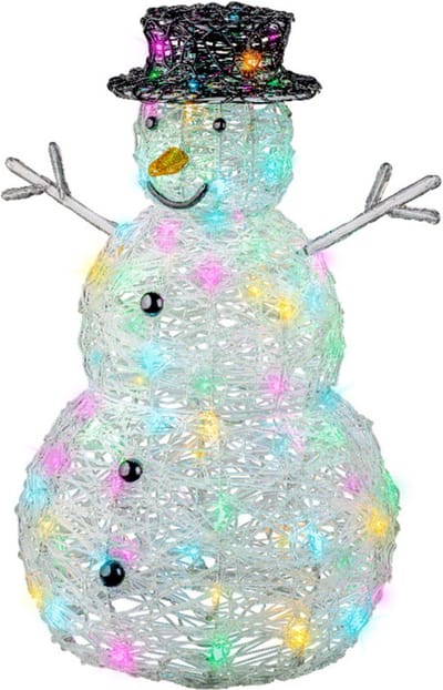 Lumineo Kerstverlichting figuur - sneeuwpop - transparant - 65 cm - zacht gekleurde LEDs