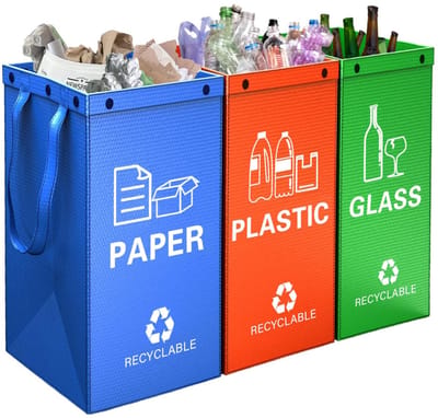 3 stuks herbruikbare recyclezakken met handvatten - waterafstotend geweven sorteerzak voor keuken en kantoor