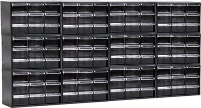 Plasticforte Sorteerbakjes spijkers/schroeven - 108x lades - 18.5 x 10 x 12 cm - opbergkastjes - ophangbaar - zwart/transparant