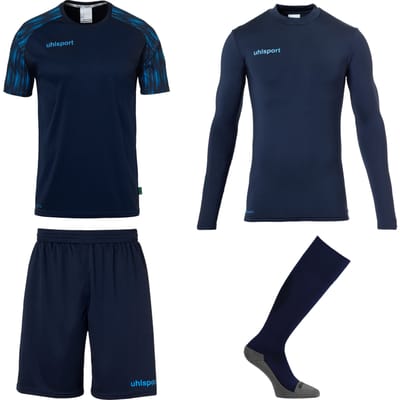 Uhlsport Reaction Keeperstenue Set Navy Fluo Blue - Keepershandschoenen - Maat 128