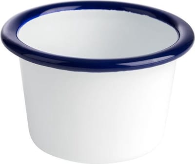 APS Schaal/Kom Emaille "ENAMELWARE" - ø7 x H4,5 cm - wit/blauw - set van 4 stuks
