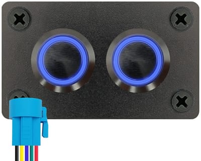 ProRide Metalen drukschakelaars in Tweevoudig inbouwpaneel 220V ON-OFF - 19mm - IP67 - LED indicatie Blauw