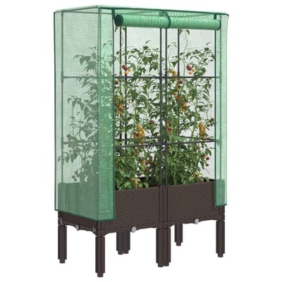 vidaXL - Plantenbak - verhoogd - met - kashoes - 80x40x140 - cm - rattanlook