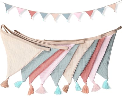 Kleurige Vlaggenlijn voor Kinderen met Kwastjes 260 x 15 cm - Hangdecoratie voor Kinderkamer, Wanddecoratie en Babybed Versiering, Perfect als Cadeau voor Meisjes