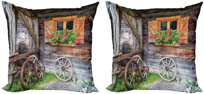 ABAKUHAUS – Kussenhoezen Set – 2x45x45 cm – Dubbelzijdig Bedrukt – Bruin Groen Rood