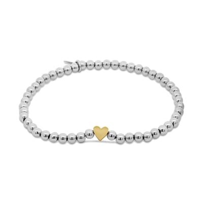 CO88 Collection - 8CB-91356 - stalen kralenarmband vrouwen met hartje - 4 mm - zilverkleurig