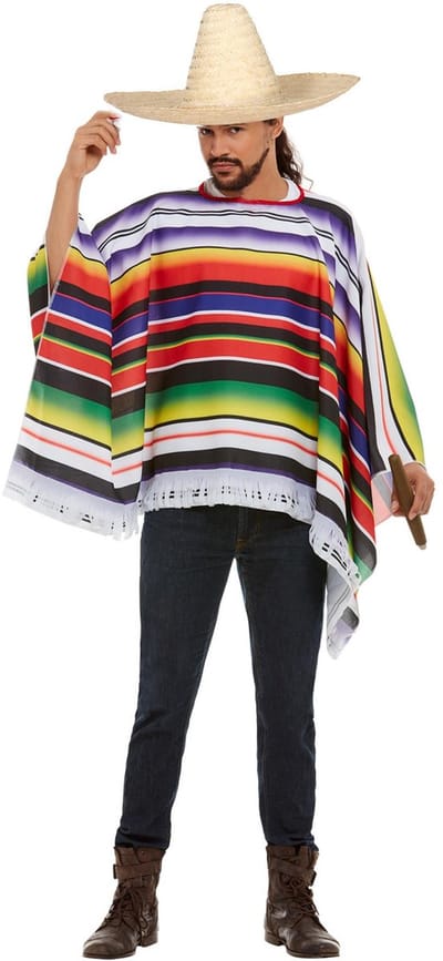 Carnaval verkleed set Mexicaan - gekleurde one size poncho - Sombrero hoed groen met dia 59 cm