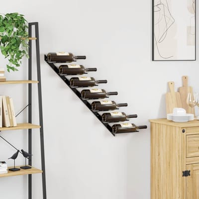 vidaXL - Wijnrek - voor - 7 - flessen - wandmontage - metaal - zwart