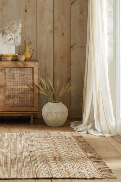 Flycarpets Levi Jute Modern Laagpolig Vloerkleed - Effen Naturel / Beige - Handgeweven - 200x290 cm