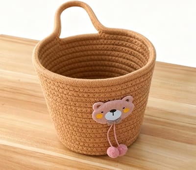 Hangmand, gevlochten katoenen touwmand, hangmand voor sleutels, handdoeken, speelgoed, boho-opbergmand voor badkamer, keuken, woonkamer, 15,5 x 9 x 12 cm (bruin)
