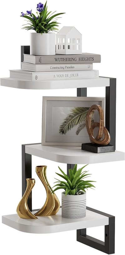 White-Label® Wandplank - Houten Plank Wandmontage - Hoekrek Display Decor - Hoekplank - Organizer voor Slaapkamer Keuken Badkamer -