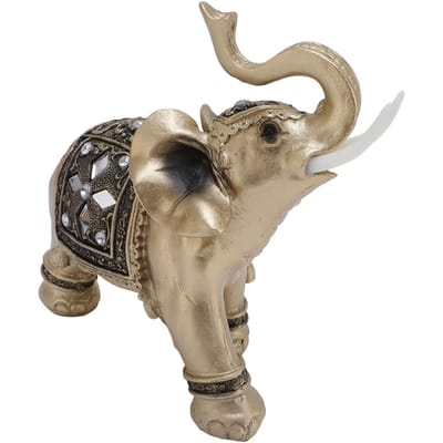 15x14cm Olifant Ornament Hars Levendige Details Olifant Sculptuur Beeld voor Woonkamer Wijn beige