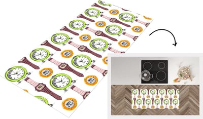 Keukenloper - Loper keuken - Wekker - Horloges - Stopwatch - Patronen - 120x50 cm - Keukenloper vinyl