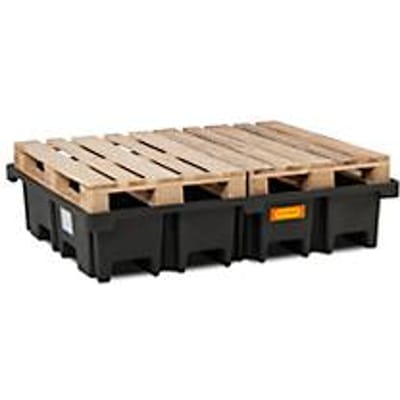 Opvangbak PALETTE-PE 425/4 CEMO – 425 liter -  voor 2 Euro-pallets - voor 4 x 200 l vaten  - L 1670 x B 1270 x H 360 mm - zonder rooster