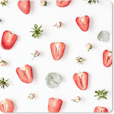 Muismat 20x20 cm - Mousepad Zomer - Aardbeien - IJsblokjes - Muismatten