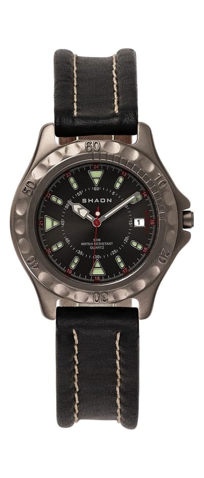 Shaon 22-6102-84 Horloge - Leer - Zwart - Ø 38 mm