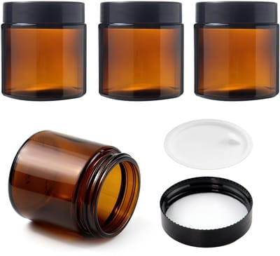 4 stuks crèmepotjes van 120 ml om te vullen, grote capaciteit, bruin glas, glazen pot, apothekersglas, zalfpotjes, crèmepotjes met deksel voor cosmetica en zalven