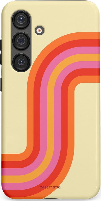 Casetastic hoesje geschikt voor Samsung Galaxy S25 - Dubbellaagse bescherming - Retro bocht - Fashion Case - Zand Rood Oranje Roze